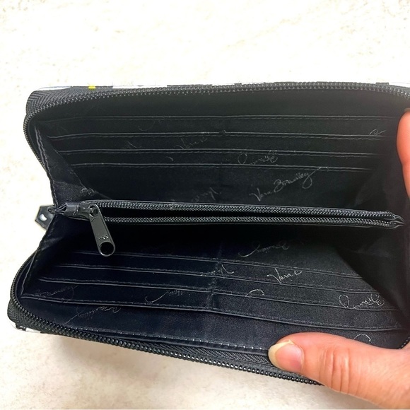 Vera Bradley Black White Yellow Leather Zip Around Continental Wallet - Picture 7 of 9